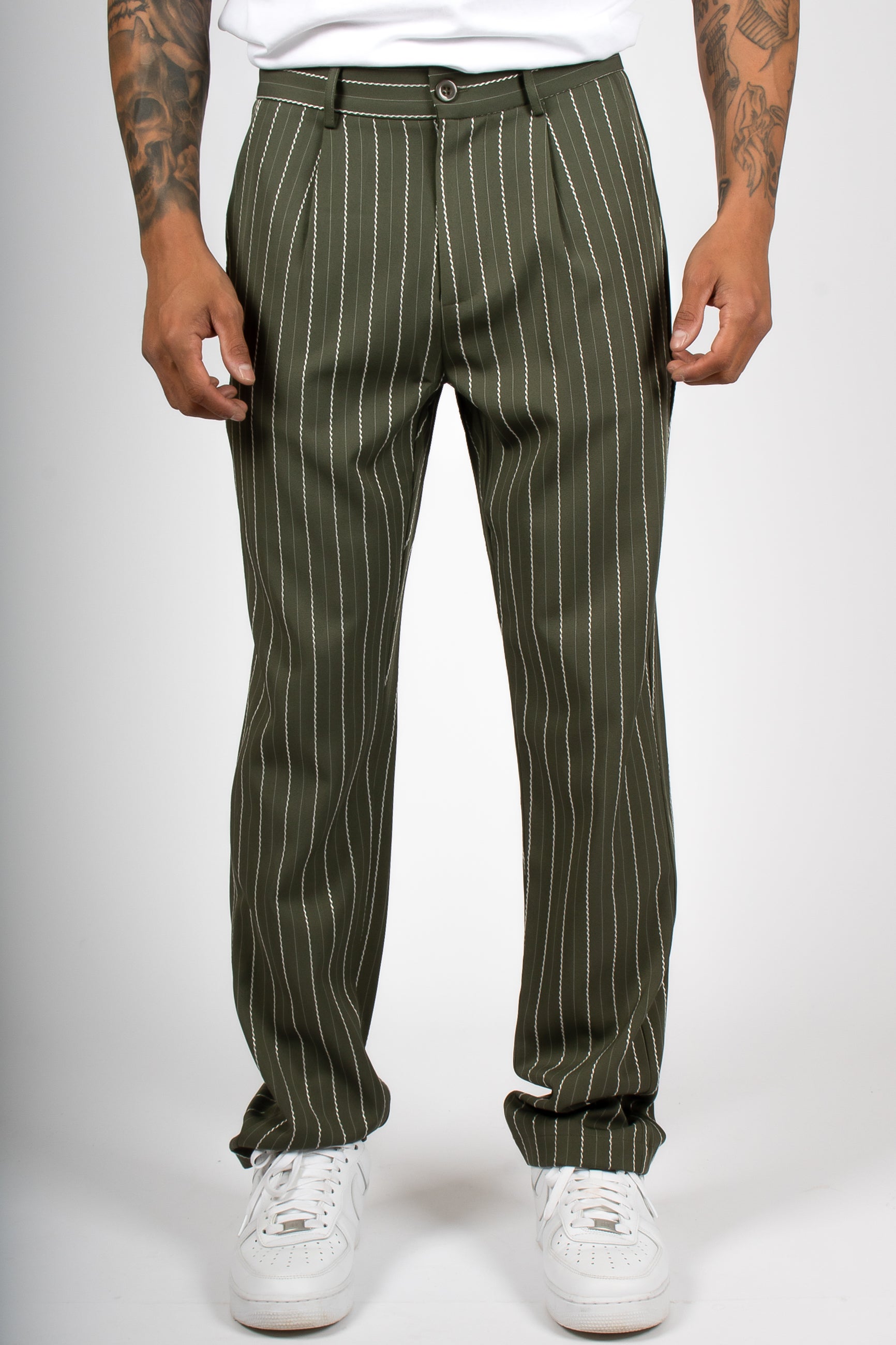 Pinstriped stretch-jersey straight-leg pants