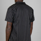 Black Pinstripe Revere Collar Short Sleeve Shirt