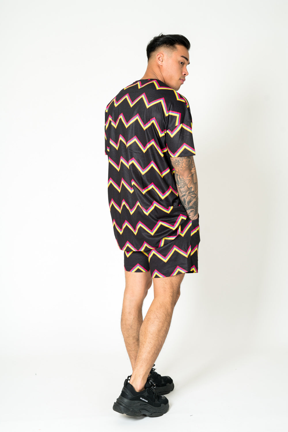 Black Relaxed Multi-Coloured Zigzag Shorts