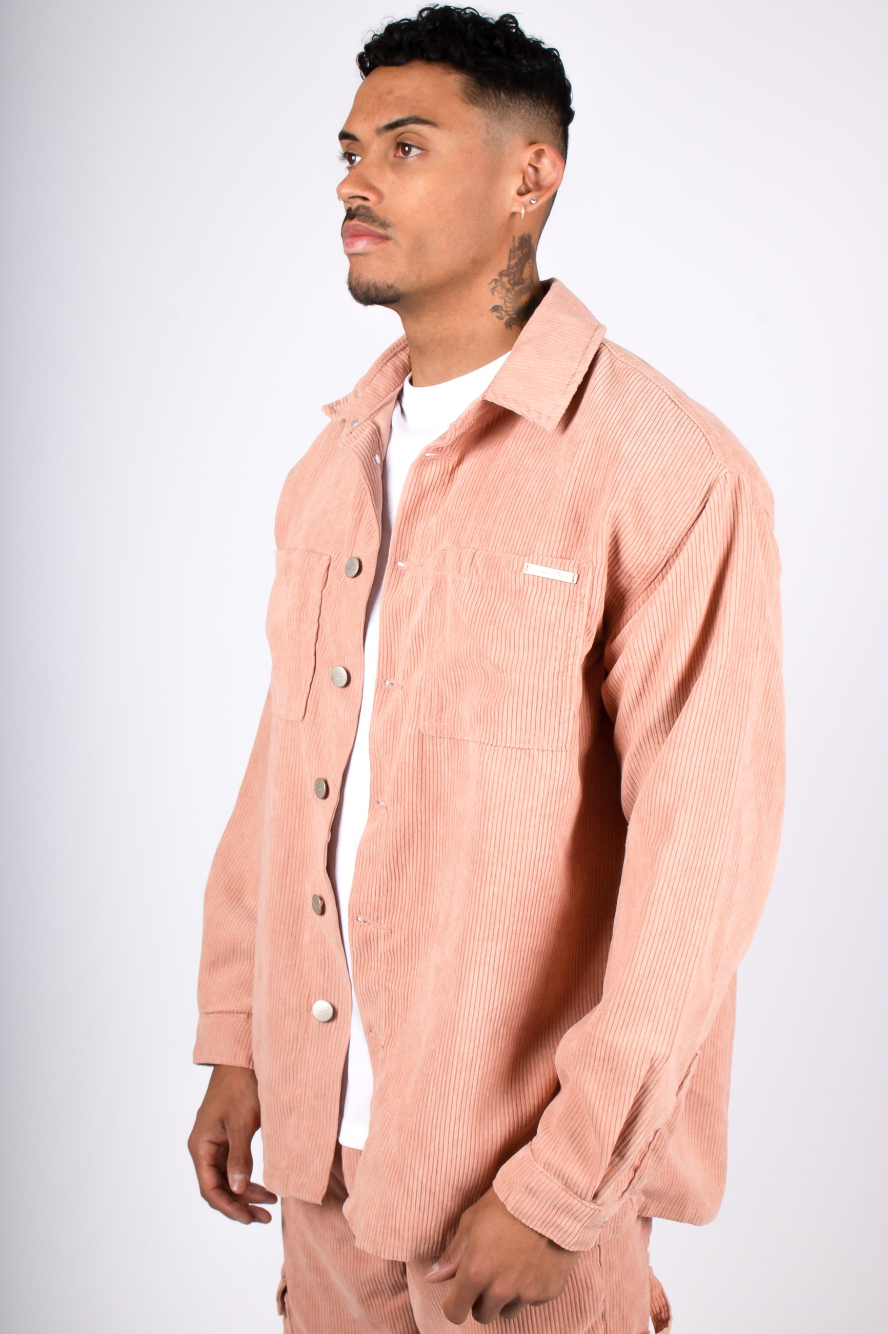 Blush Pink Corduroy Utility Cargo Shirt