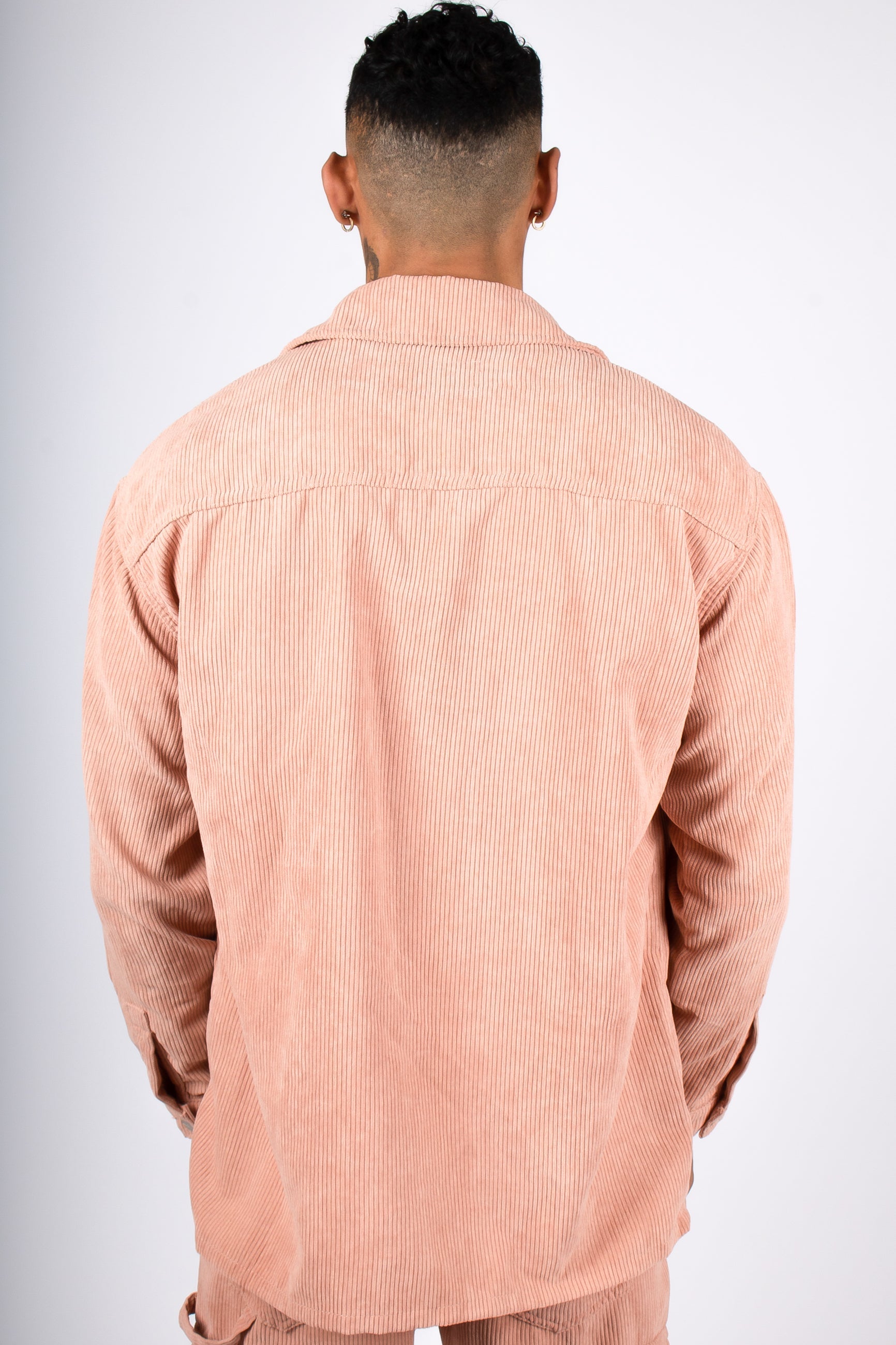 Blush Pink Corduroy Utility Cargo Shirt