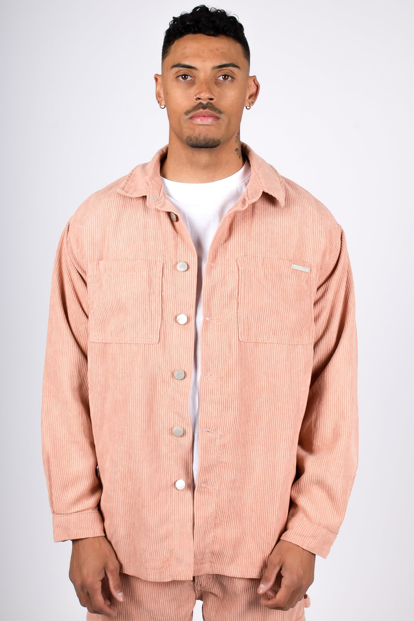 Blush Pink Corduroy Utility Cargo Shirt