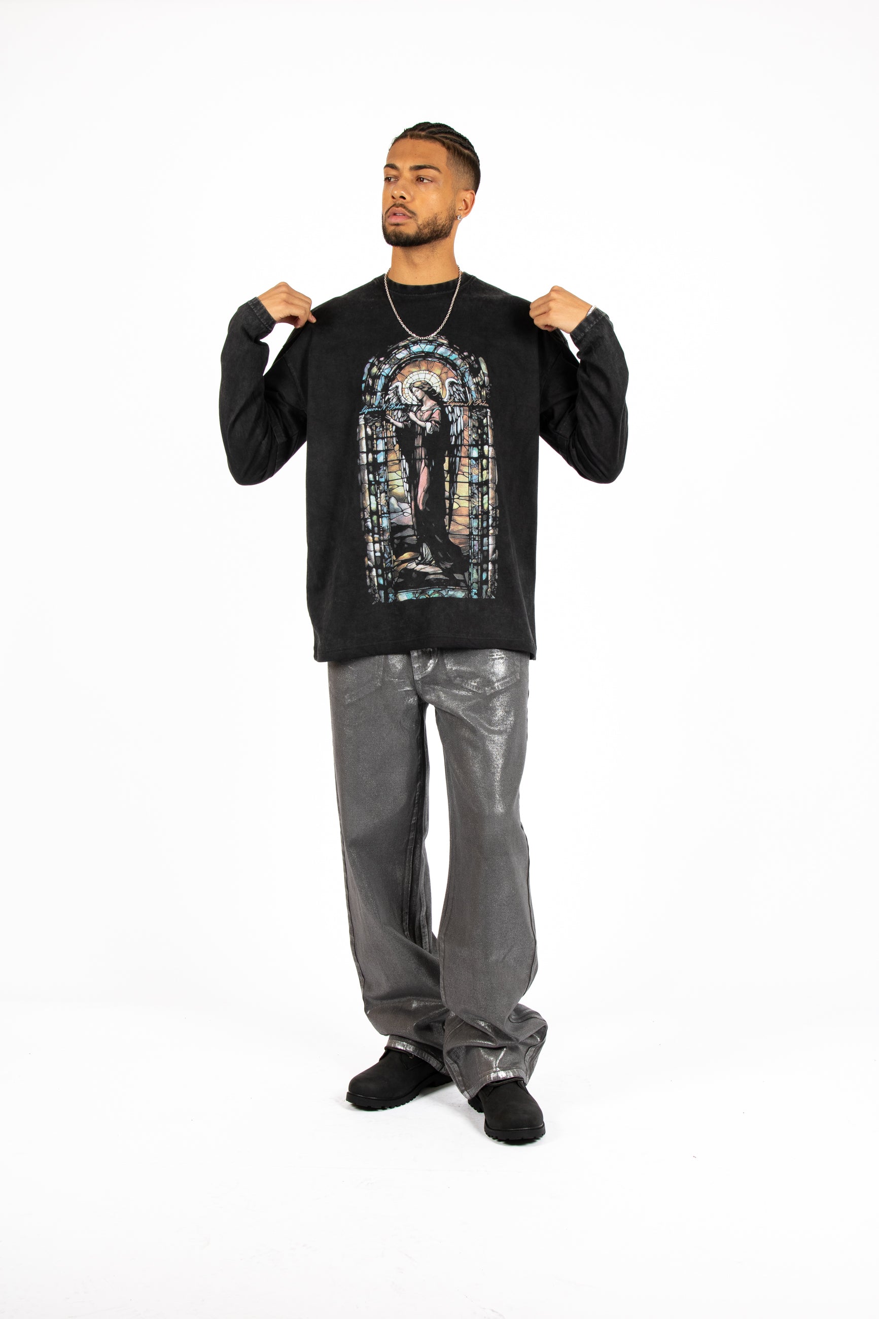 Charcoal Long Sleeve "Renaissance" Graphic Printed T-shirt