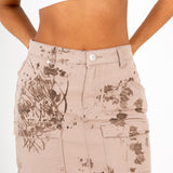 Sand & Brown Floral Twill Mini Skirt