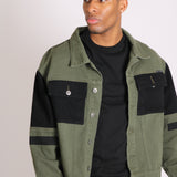 Faro Oversized Black & Khaki Contrast Utility Denim Jacket