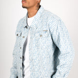 Oversized Lightwash Monogram Print Trucker Jacket