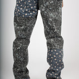 Straight Leg Denim Jeans in Black Paisley