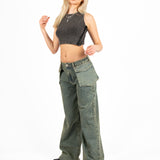 Acid Grey Ribbed Crop Top With Hook & Eye Detail