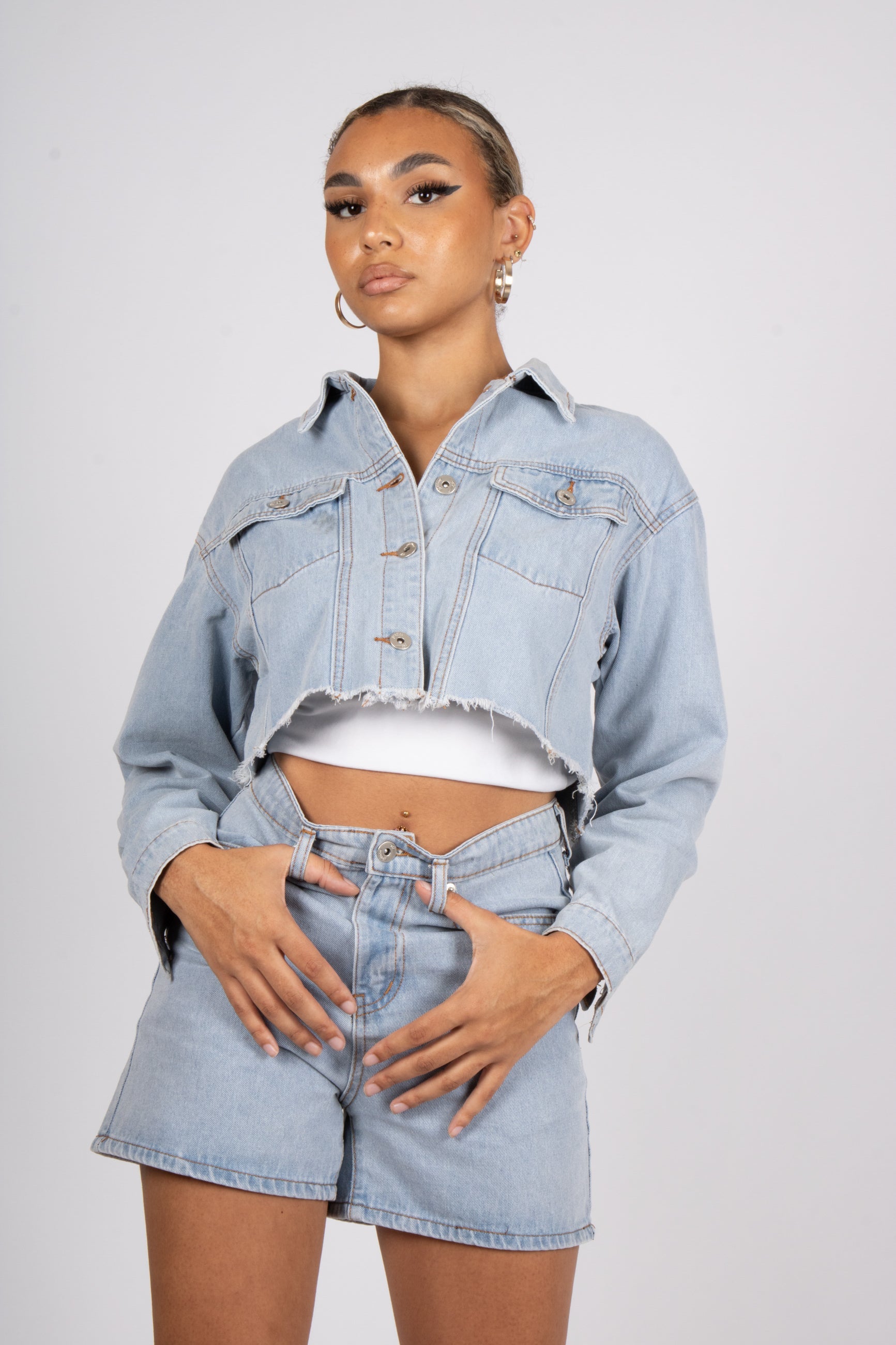 FAE Diamanté Angel Cropped Denim Jacket