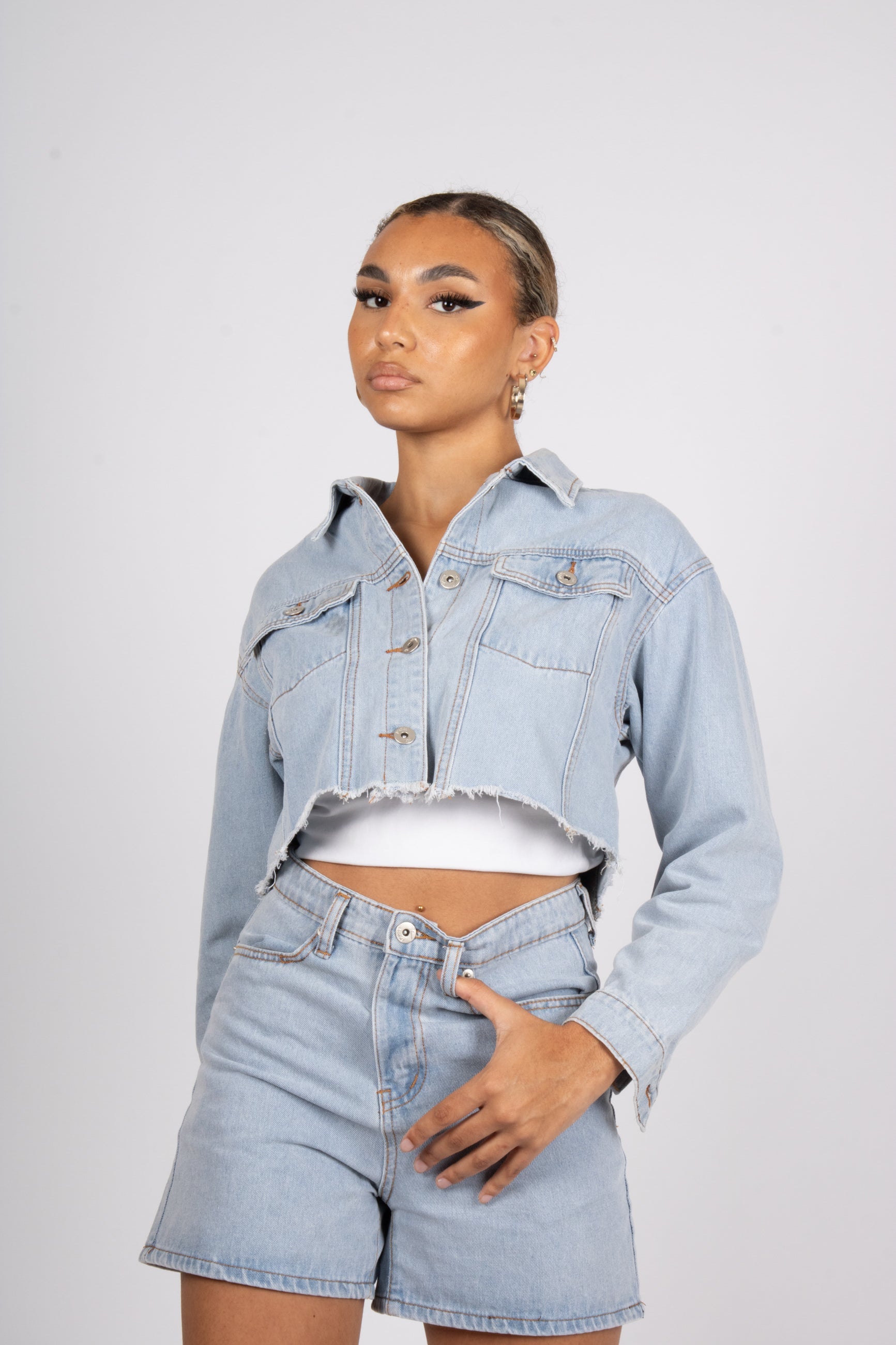 FAE Diamanté Angel Cropped Denim Jacket