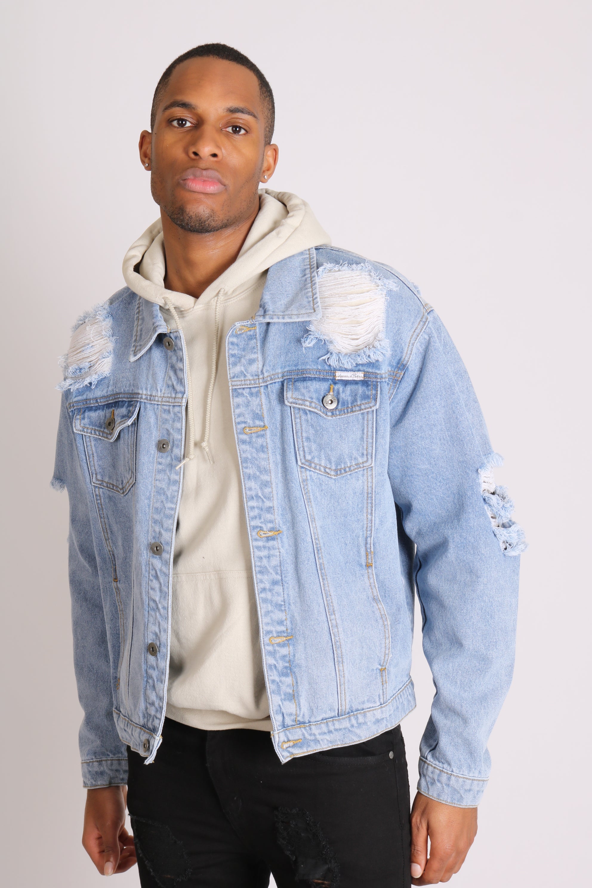 Faro Vintage Stonewash Oversized Distressed Denim Jacket