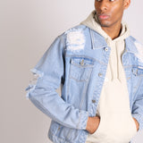 Faro Vintage Stonewash Oversized Distressed Denim Jacket