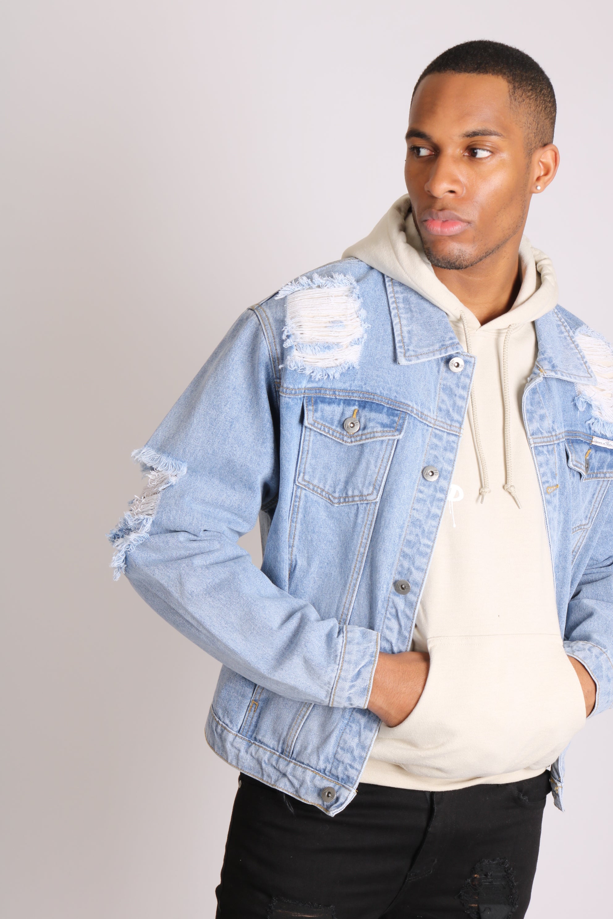 Faro Vintage Stonewash Oversized Distressed Denim Jacket