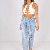 White Cut-Out Gold Link Crop Top