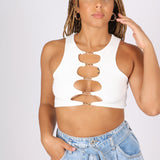 White Cut-Out Gold Link Crop Top