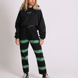 Minty Wide Leg Jeans In Black With Tie Dye Stripe