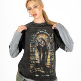 Oversized Charcoal Long Sleeve "Renaissance" Graphic Printed T-Shirt