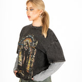 Oversized Charcoal Long Sleeve "Renaissance" Graphic Printed T-Shirt