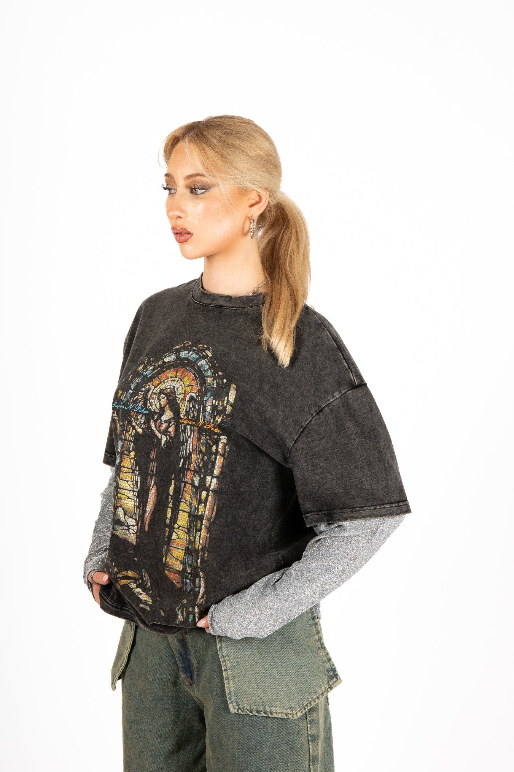 Oversized Charcoal Long Sleeve "Renaissance" Graphic Printed T-shirt