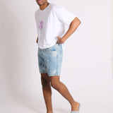 Relaxed Cloud Bleach Wash Denim Shorts