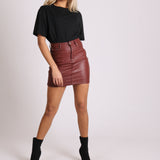 Coated Pu Mini Skirt In Burgundy