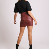 Coated Pu Mini Skirt In Burgundy