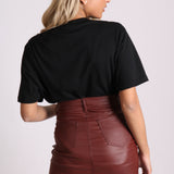 Coated Pu Mini Skirt In Burgundy