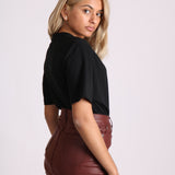 Coated Pu Mini Skirt In Burgundy