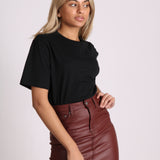 Coated Pu Mini Skirt In Burgundy