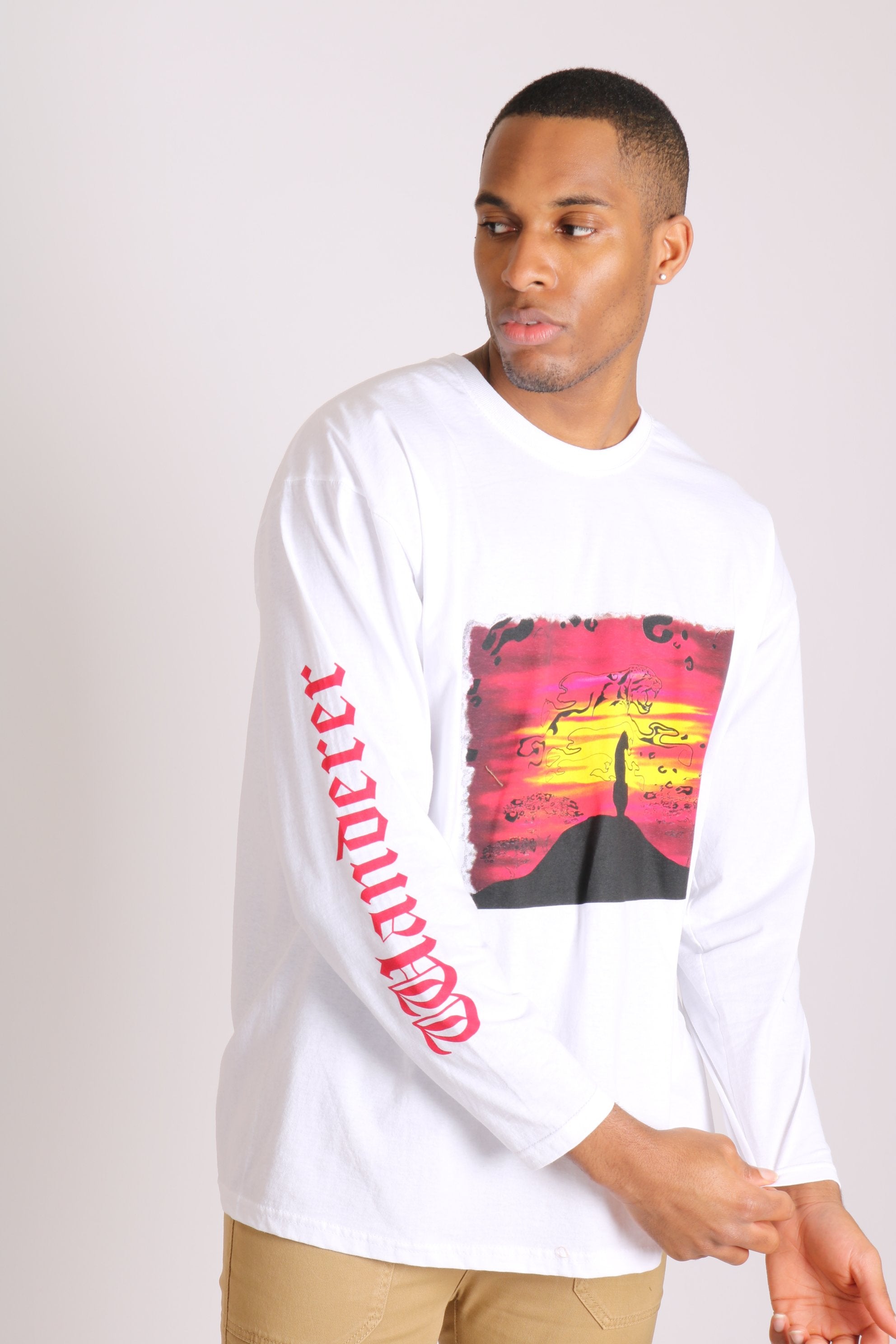 Wanderer long sleeve t shirt with safari print in white - Liquor N Poker LIQUOR N POKER