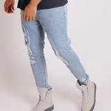 Faro Slim Fit Stretch Denim Jeans With Distressing