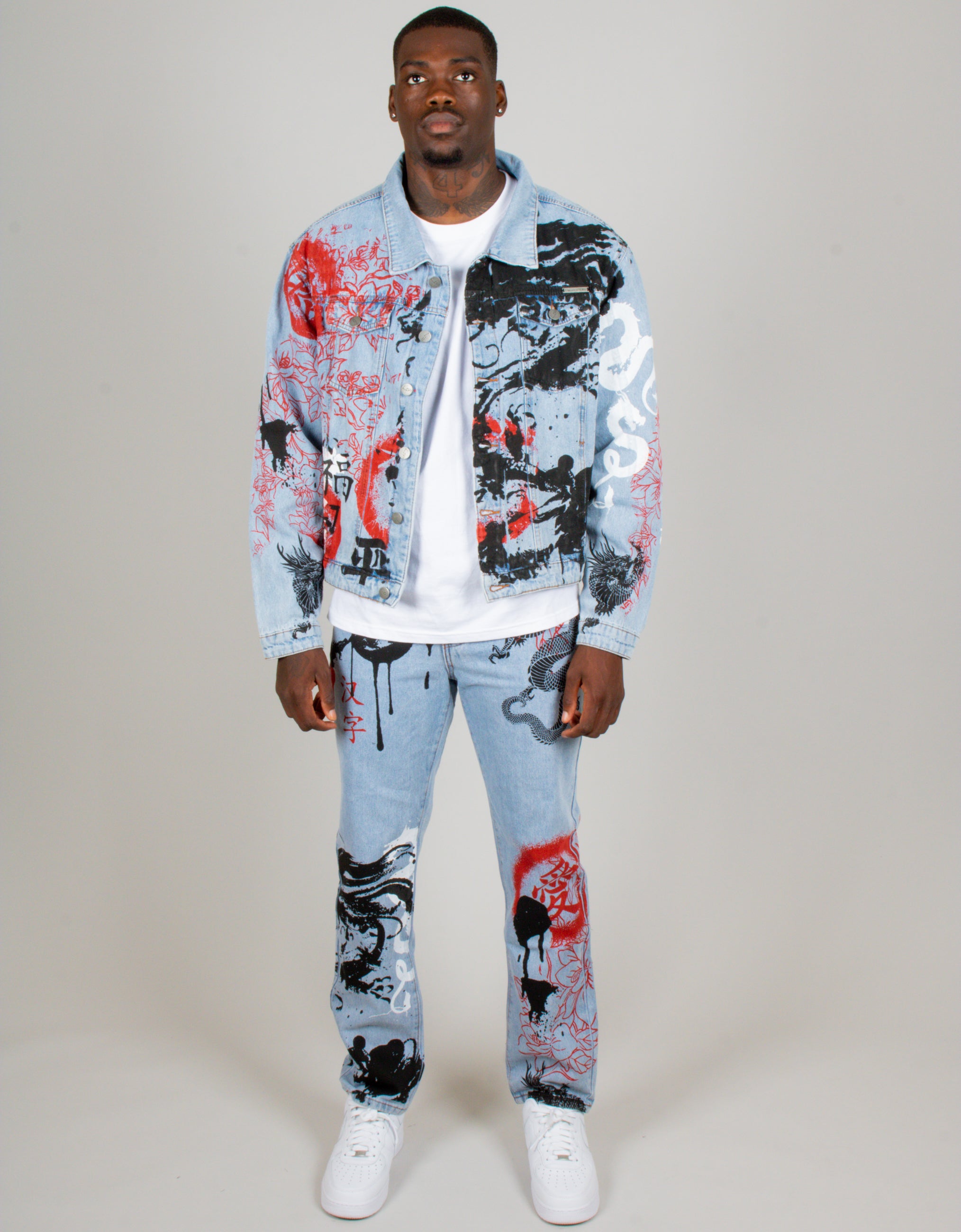 LNP Official | All-Over Dragon Graffiti Print Oversized Stonewash