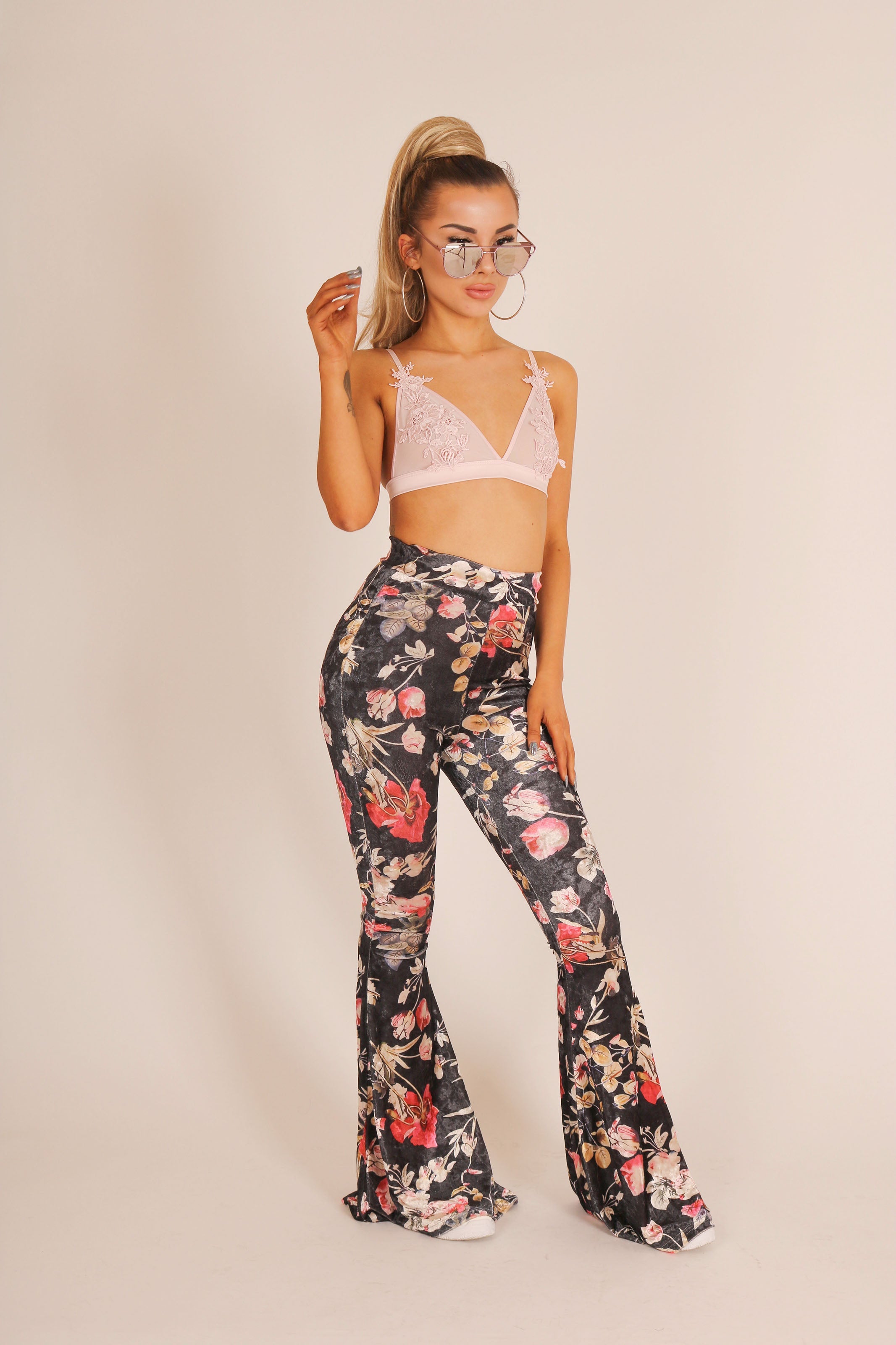 Velvet Floral Flare Trouser