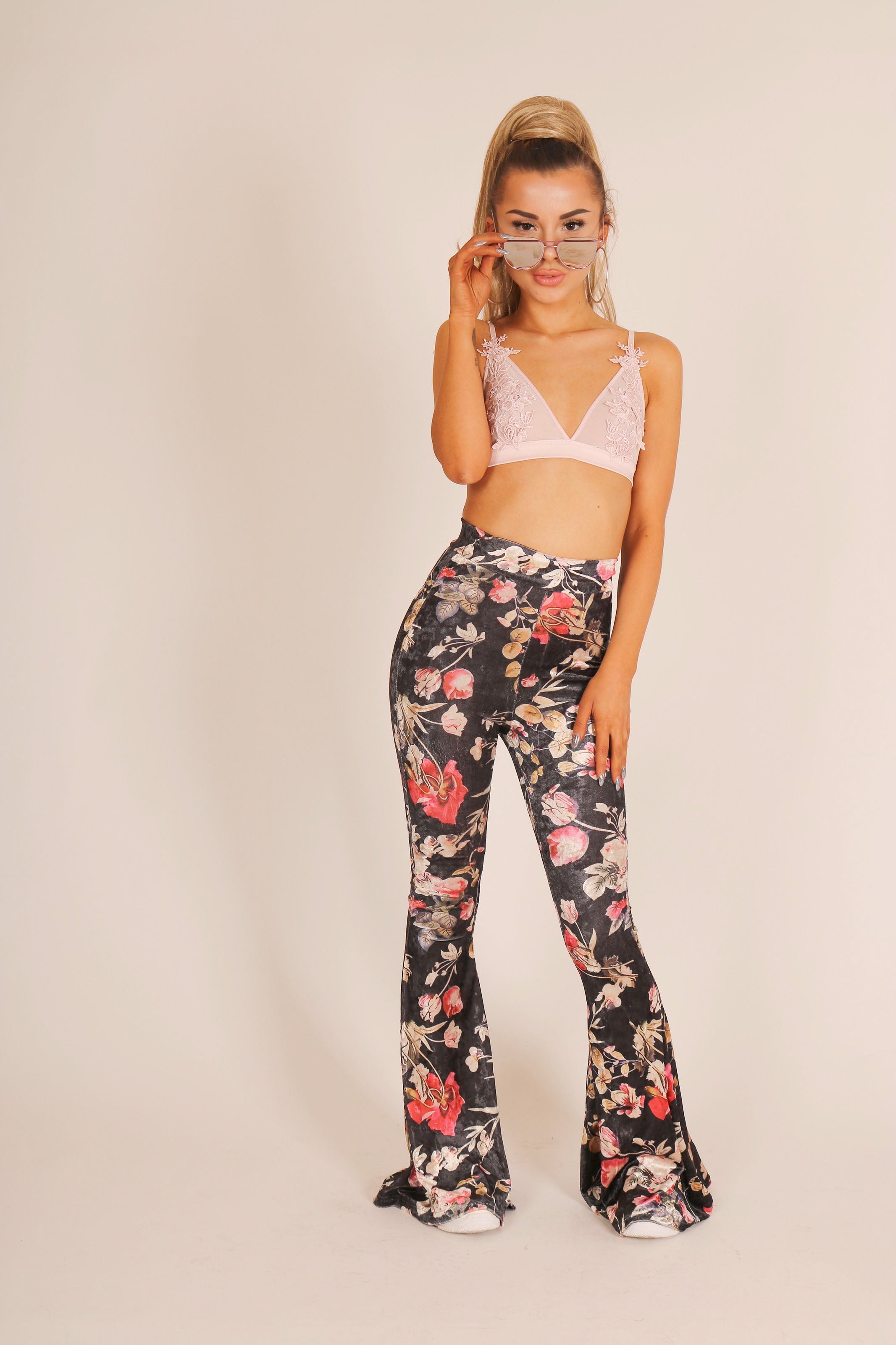 Velvet Floral Flare Trouser