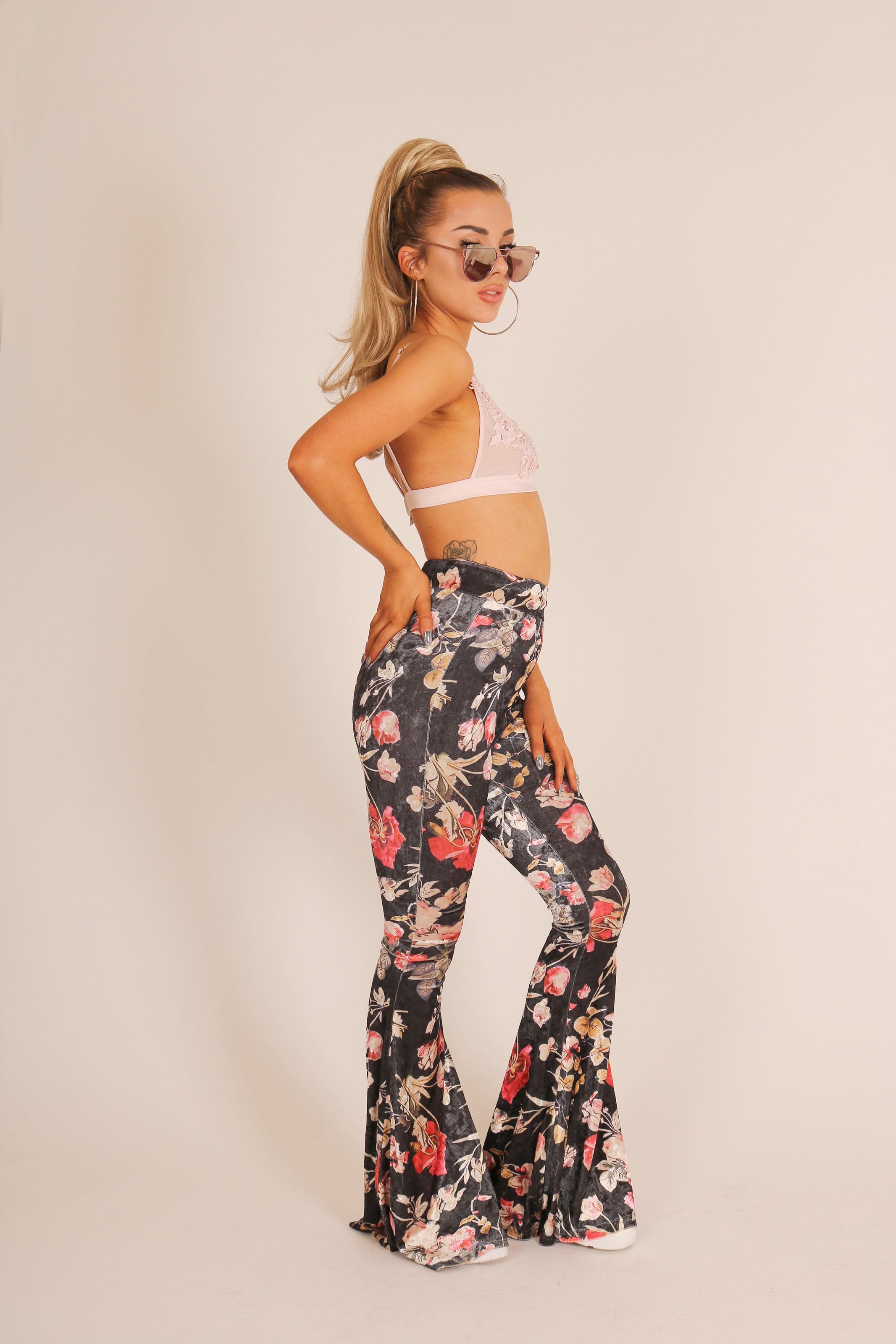 Velvet Floral Flare Trouser