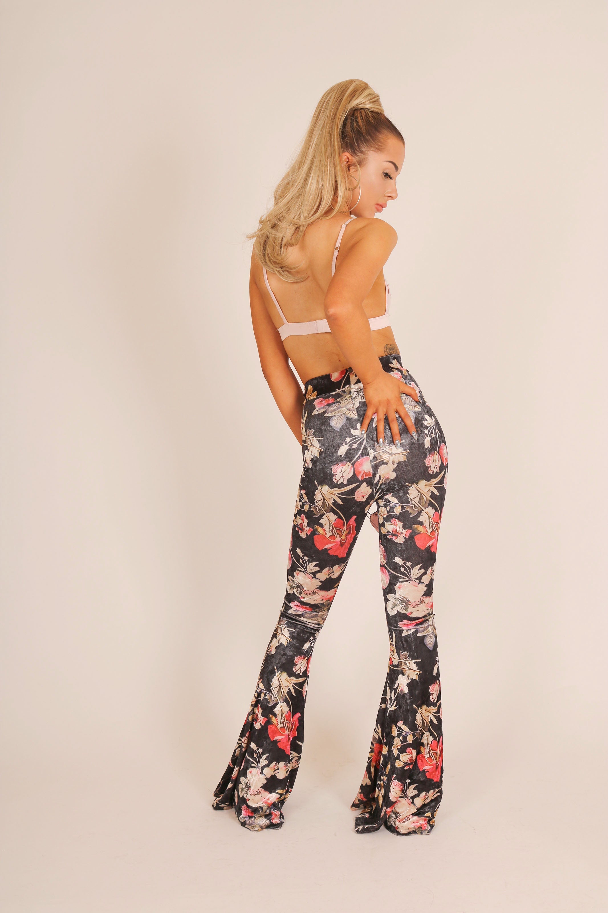 Velvet Floral Flare Trouser