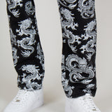 All-Over Dragon Print Straight Leg Black Jeans