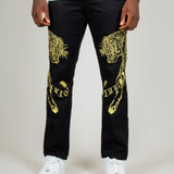 Golden Tiger Embroidered Straight Leg Jeans