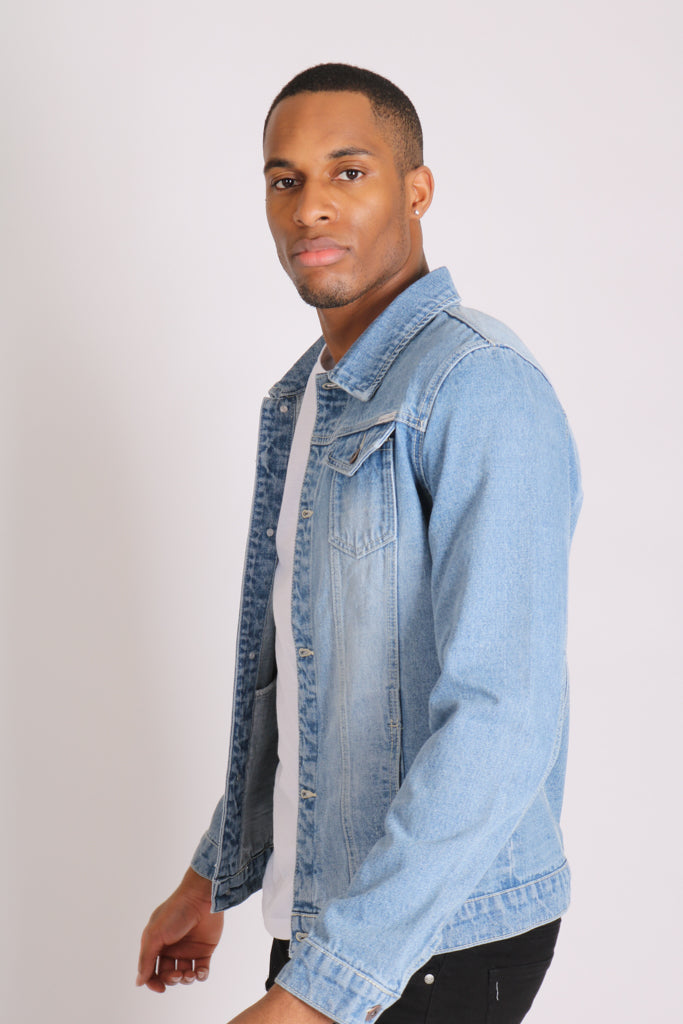 Norton Classic Slim Fit Denim Trucker Jacket In Stonewash