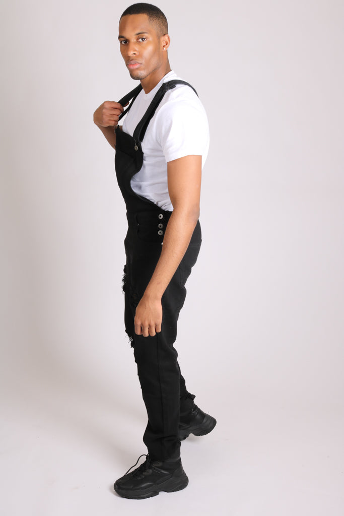 Louisiana Black Distressed Denim Dungarees