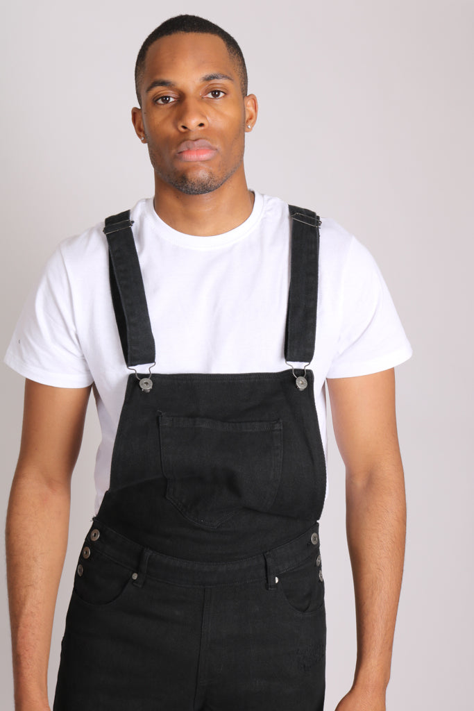 Louisiana Black Distressed Denim Dungarees