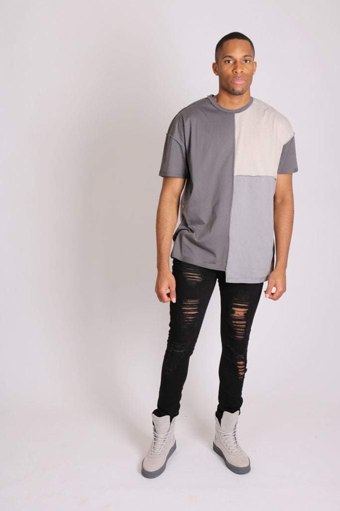 Bayside oversized t shirt in contrast grey patchwork - Liquor N Poker LIQUOR N POKER