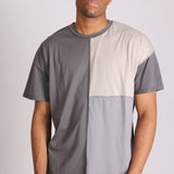 Grey Contrast Patchwork Oversized T-Shirt