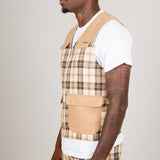 Tan Checked Utility Vest