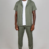 Khaki Pinstripe Straight Leg Trousers