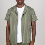 Khaki Pinstripe Revere Collar Short Sleeve Shirt