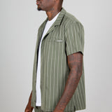 Khaki Pinstripe Revere Collar Short Sleeve Shirt