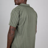 Khaki Pinstripe Revere Collar Short Sleeve Shirt