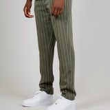 Khaki Pinstripe Straight Leg Trousers