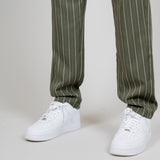 Khaki Pinstripe Straight Leg Trousers